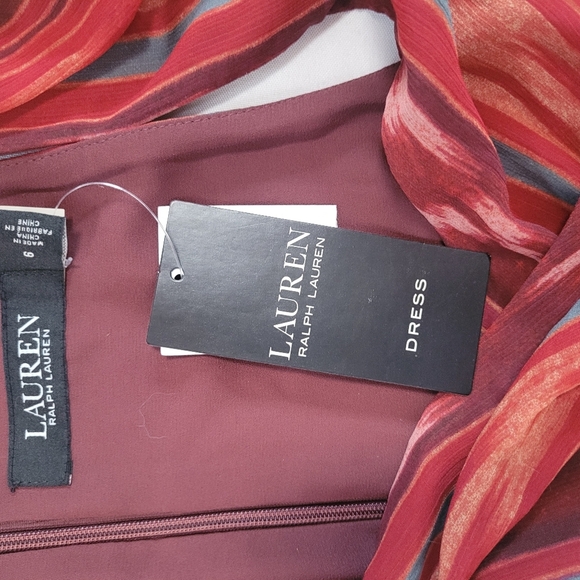 Lauren Ralph Lauren NWT Geo Striped Georgette Halter Gown Maxi Dress Size 6 - Picture 12 of 16